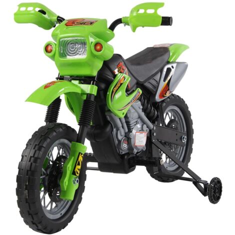 Moto Cross Elettrica per Bambini 6V con Rotelle Verde