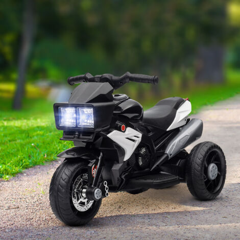 Moto Eléctrica Infantil con Luces Bocina Música Neumáticos Anchos Moto para Niños con Velocidad 3 km/h Negro