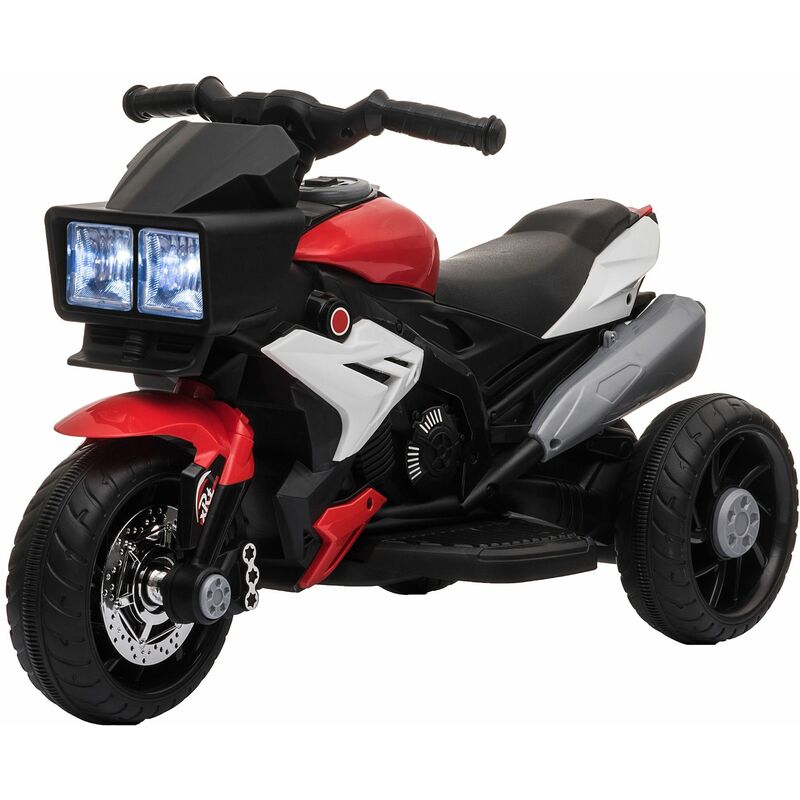 

Moto Eléctrica Infantil para +3 Años Batería 6V con 3 Ruedas Luces Música Neumáticos Anchos Velocidad 3 km/h 86x42x52 cm Rojo y Negro - Rojo