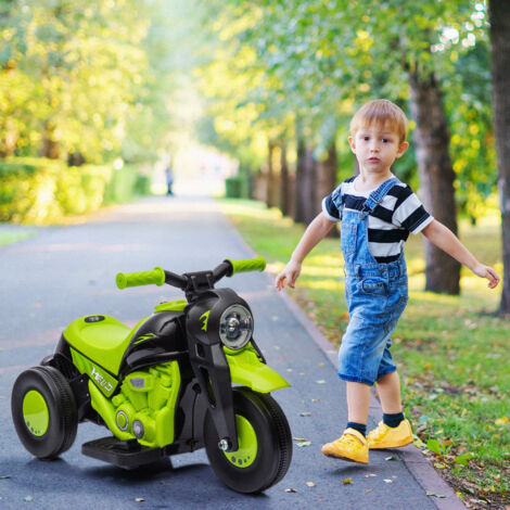 Moto Eléctrica para Niños de +2 Años con Función de Soplar Burbujas Faros Música Velocidad 3 km/h Carga 30 kg Verde