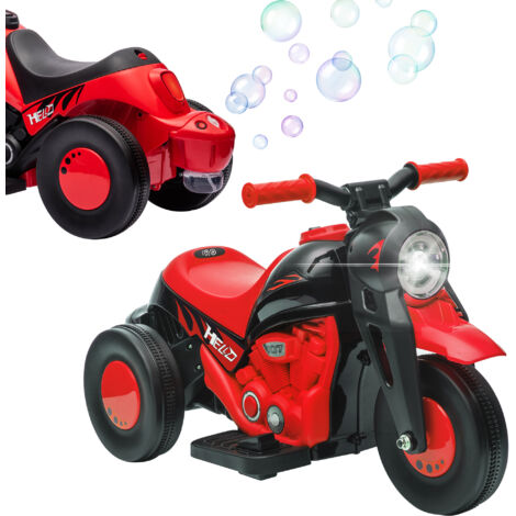 Moto eléctrica para niños de +2 años moto de batería para niños 6V con función de soplar burbujas faros música velocidad 3 km/h carga 30 kg rojo