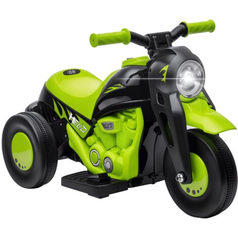 Moto eléctrica para niños de +2 años moto de batería para niños 6V con función de soplar burbujas faros música velocidad 3 km/h carga 30 kg verde