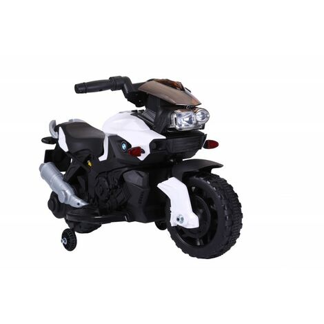 Moto Electrique 20W pour Enfant - 90L x 42l x 58H cm - Roulettes de soutien, Marche AV/AR, Phares fonctionnels, Bruitages moteur Blanc - Blanc