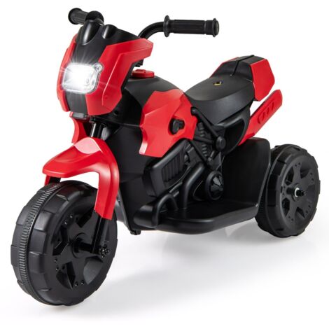 Moto Électrique 6V pour Enfants Moto à 3 Roues avec Phare LED & Pédales Jouet Électrique à Batterie pour 37-72 Mois Rouge