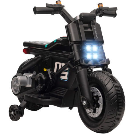 Moto électrique enfant 3-5 ans, cadre PP et métal, roues stabilisatrices, klaxon et musique, 86x44x58 cm, noir