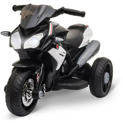 Moto électrique enfant 3 roues noire – Moteur 25W – Vitesse max 3 km/h – Batterie 6V rechargeable – Pour enfants 3 à 5 ans – MH