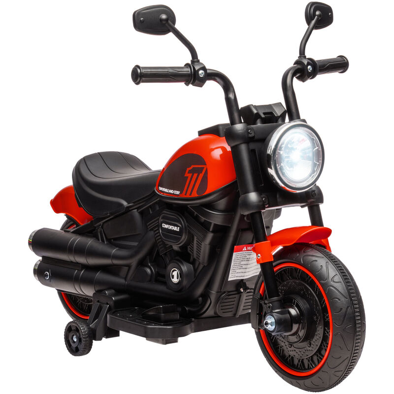 Moto électrique enfant 6 v 3 Km/h effet lumineux roulettes amovibles repose-pied pédale métal pp blanc noir - Rouge