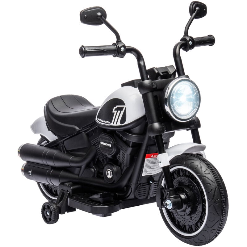 Moto électrique enfant 6 v 3 Km/h effet lumineux roulettes amovibles repose-pied pédale métal pp blanc noir - Blanc