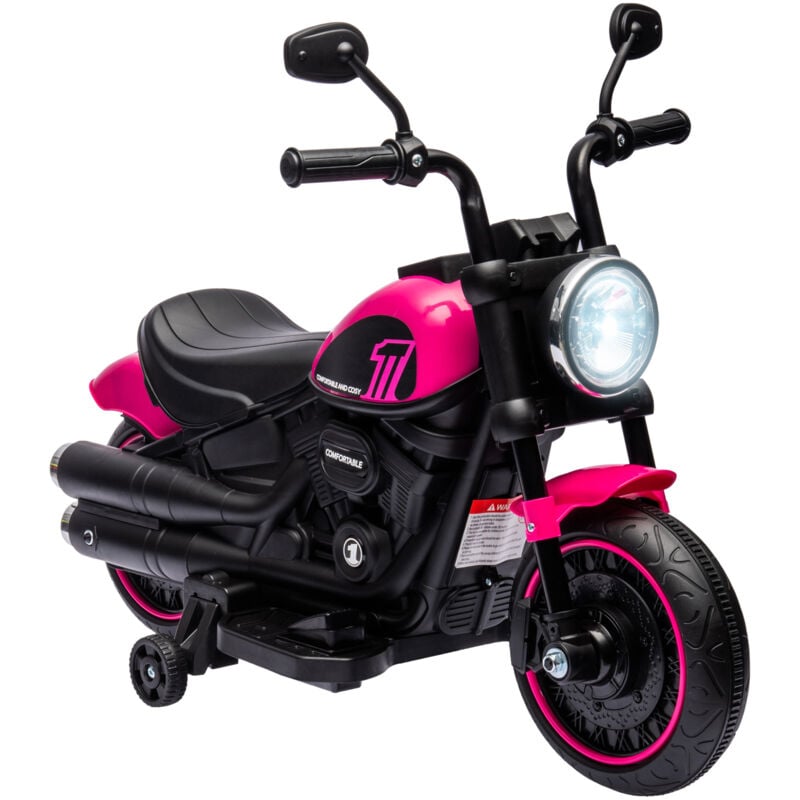 Homcom - Moto électrique enfant 6 v 3 Km/h effet lumineux roulettes amovibles repose-pied pédale métal pp rose noir