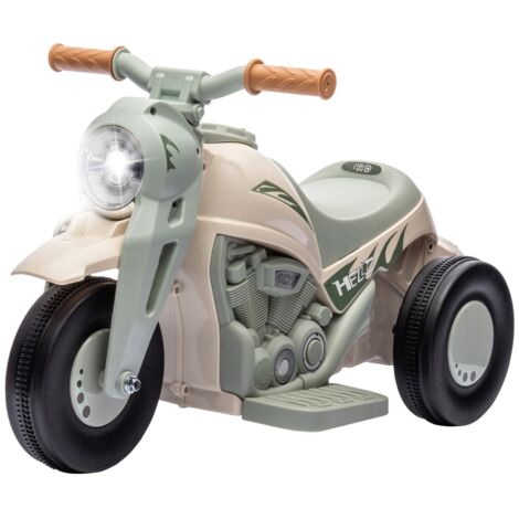 Moto électrique enfant 6V avec musique, phare LED, souffleur, vitesse 2-3 km/h, batterie rechargeable, jouet 2-5 ans blanc crème