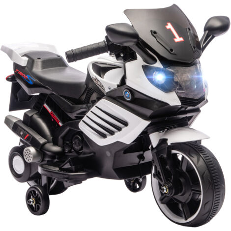 Moto électrique enfant 6V, roues support, projecteur musique, 18-36 mois, blanche