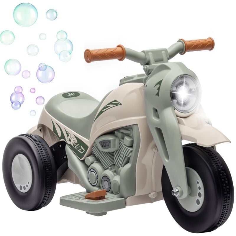 Aiyaplay - Moto électrique enfant chopper 6V env. 3Km/h 3 roues effets lumineux sonores fonction bulles vert beige