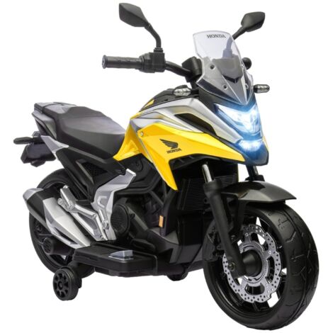 Moto électrique enfant Honda, 3 km/h, musique et lumières, 3-6 ans, jusqu'à 30 kg, jaune