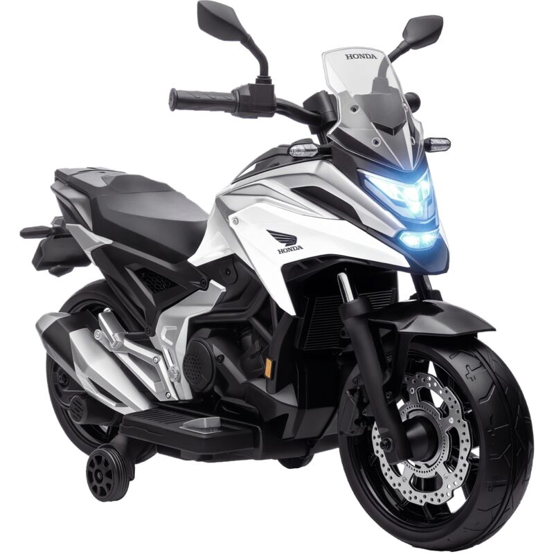 Aiyaplay - Moto électrique enfant Honda NC750x - musiques, feux av led, entrée usb MP3 jack - 2 roues support aux. - blanc