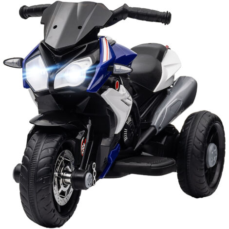 Moto électrique enfants 3 roues 6 V, voiture électrique enfants 3 à 5 ans, effets lumineux et sonores, 86x42x52cm, bleu