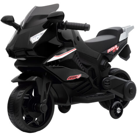 Moto électrique enfants, moto à batterie 6 V avec effets lumineux et sonores, roues d'entraînement, 75x36x49cm, noir