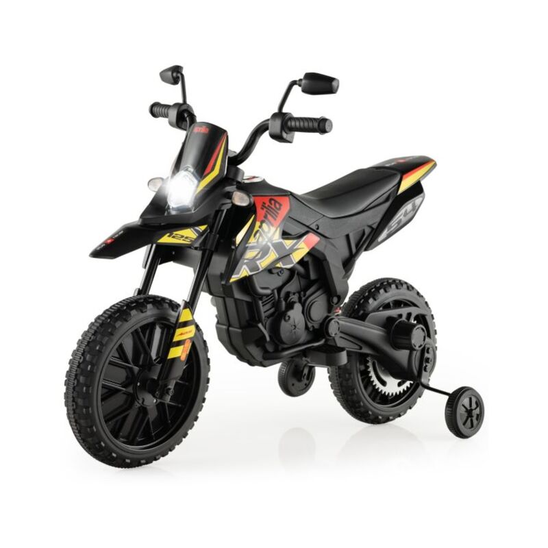 Moto électrique pour enfant 3 à 8 ans avec musique et bleutooth vitesse 5,5 - 6 km/h batterie 12v inclus charge 30 kg rouge+jaune - Bleu
