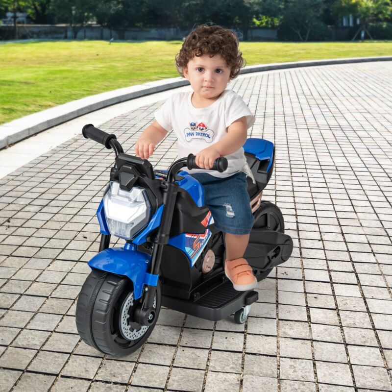 Maisonchic - Moto Électrique pour Enfants Alimentée par Batterie 6V avec Conversion 3 Roues & Roues d'Entraînement Détachables pour 18-36 Mois Bleu