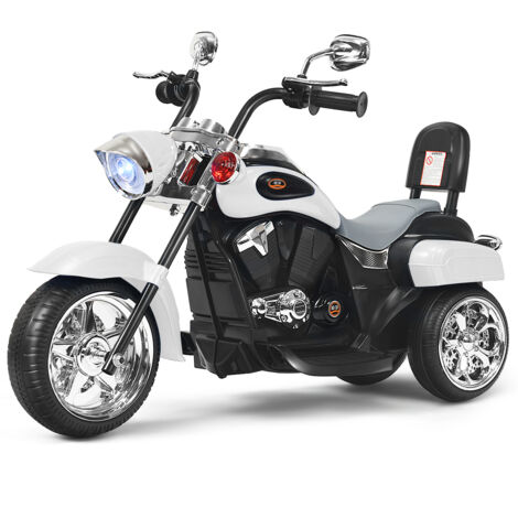 Moto Électrique Scooter 3 Roues pour Enfants 6V 3 Km/h Effet Sonore et Lumineux 3 Ans + Style de Chopper Blanc CW2274 Maison Chic