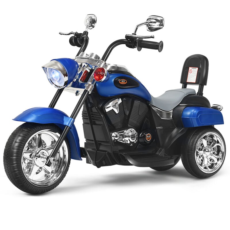 Moto Électrique Scooter 3 Roues pour Enfants 6V 3 Km/h Effet Sonore et Lumineux 3 Ans + Style de Chopper Bleu CW7738 DESIGN IN