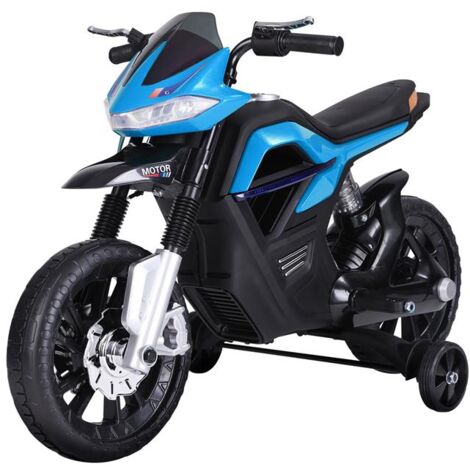 MOTO ELETTRICA BAMBINI DOPPIA SOSPENSIONE CON MUSICA E LUCI PER BAMBINI DA 3 A 8 ANNI AZZURRA
