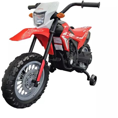 Moto Elettrica per Bambini 12V Honda Rosso con Rotelle Luci e Suoni