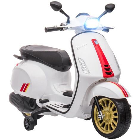 MOTO ELETTRICA PER BAMBINI A LICENZA VESPA CON ROTELLE. FANALE E MUSICA. IN PP E METALLO. 107X47X73 CM. BIANCO