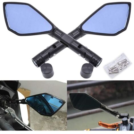 Moto Guidon Fin Miroirs Rétroviseur Noir Moto Anti Glare Bluish Miroirs Hawk-Eye 10MM 8MM Clockwise fileté Mounts Les boulons de K awasaki S uzuki H onda V ictory C hopper