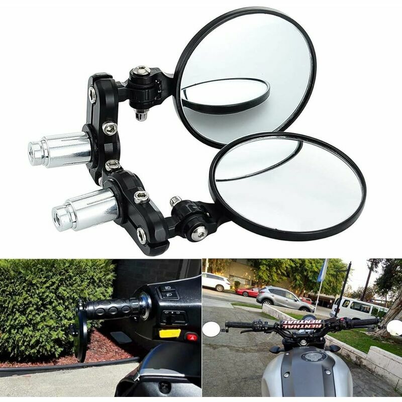 Ensoleille - Moto Rétroviseurs Latéraux Rond Fin Convex Moto Miroir Rétroviseur de Sécurité Pliable pour Guidon de 7/8' Convient à la Plupart des