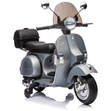Moto Scooter Elettrico per Bambini Piaggio VESPA PX150 FULL con Parabrezza e Bauletto 12V-Grigio