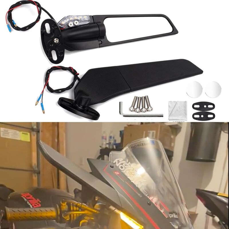 Moto Wing Mirror avec clignotants LED pivotant réglable miroir de contact miroir latéral Ninja Honda Yamaha Suzuki Amber light