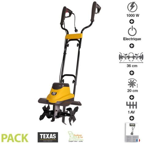 Motobineuse électrique 1000W – Largeur de travail 36 cm – Guidon ergonomique – Pour petits jardins – ELTEX1000 – Texas