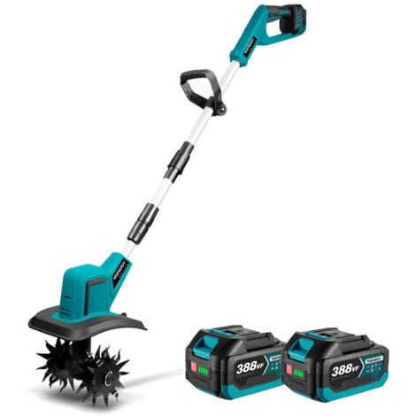 ONEVAN Motobineuse électrique sans fil brushless ，4 Lames Acier，Largeur de travail 20 cm，Profondeur de travail 15 cm，Avec deux batteries 4.0Ah et chargeur