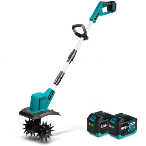 ONEVAN Motobineuse électrique sans fil brushless ，4 Lames Acier，Largeur de travail 20 cm，Profondeur de travail 15 cm，Avec deux batteries 6.0Ah et chargeur