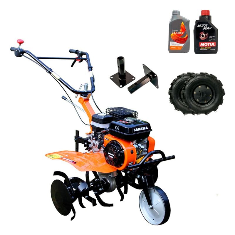 Motobineuse Manuel de démarrage 7.5CV 3v + Roues + Paires D'axes Fixes + Huile