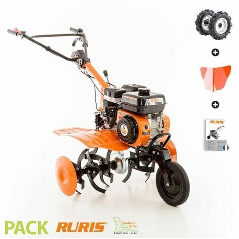 Motobineuse thermique 208cc 6 fraises vitesses 2AV -1AR roues agraires et butteur Ruris DAC 7000