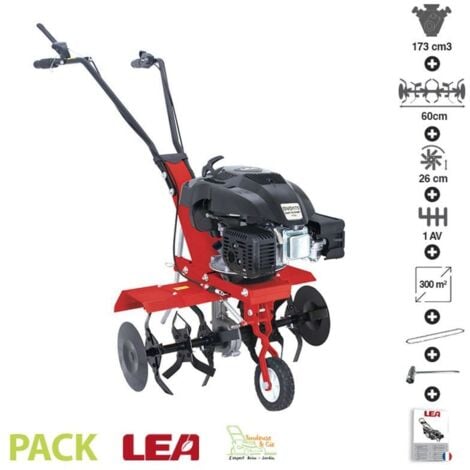 Motobineuse thermique 4 temps 5,5 cv 173 cc 6 fraises travail 60cm LEA LE41175-60W