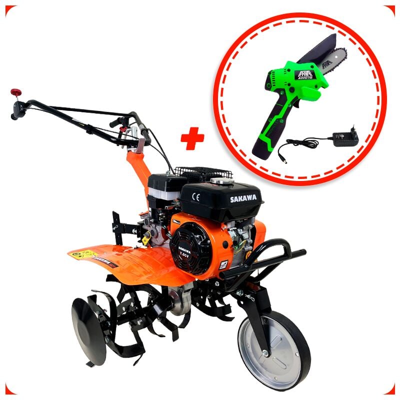 Sakawa - Motobineuse1G72 Manuel de démarrage 7.5 cv 3 Vitesses + Mini tronçonneuse à batterie en cadeau