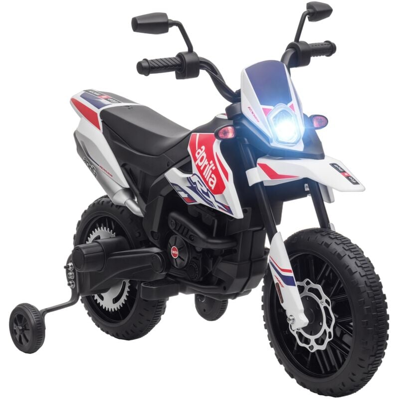 Aiyaplay - Motocross électrique enfant licence officielle Aprilia rx 125 max. 6 Km/h roues aux. amovibles blanc