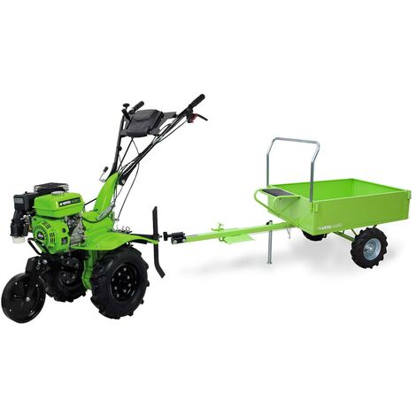 Motoculteur à essence 5200 W 213 cm³ 7CV 4T + Fraise + Remorque 242 x 100 x 127 cm VITO