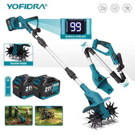 Motoculteur électrique sans fil, outil de jardinage, compatible avec les broches de batterie Makita 21V, livré avec deux batteries de 4,5 Ah.