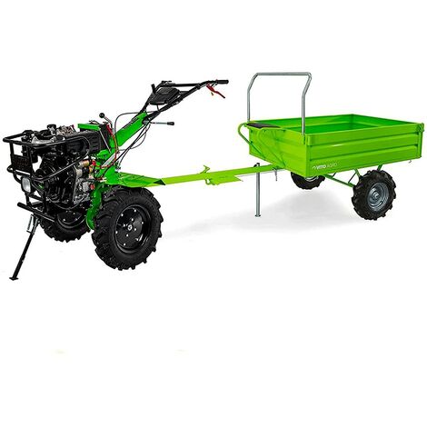 Motoculteur thermique 12CV 456CC VITO DIESEL Transmission directe 8900W 2 Fraises butteur double + Remorque 285 x 126 x 141 cm.