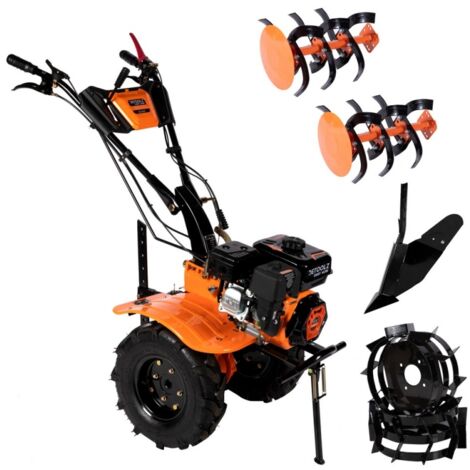 Motoculteur thermique 7,5cv 2AV 1AR roues x4 butteur réglable Detool DZ-M125 - Orange