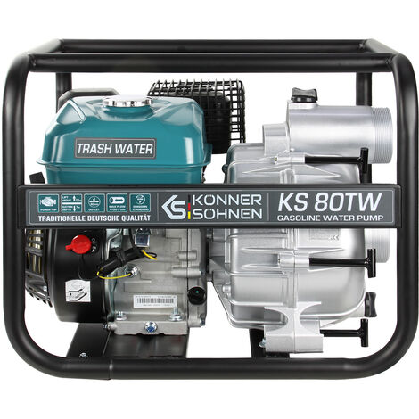 Motopompe à essence pour eau sale TM Könner & Söhnen KS 80TW, hauteur de relevage 26 m, profondeur d'aspiration 7 m, 7,0 CV, moteur thermique à 4 temps EURO V, motopompe de surface.