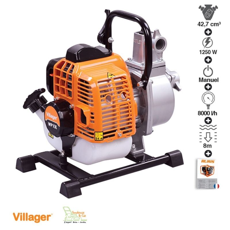 Villager - Motopompe thermique 2 temps 8m3 par heure raccord 1 pouce WP10E