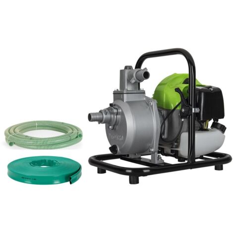 Motopompe thermique VITOGARDEN Moteur 43 cm3 2T 1.5 CV Eaux chargées Vide caves Piscine Kit Complet Tuyaux + accessoires 1