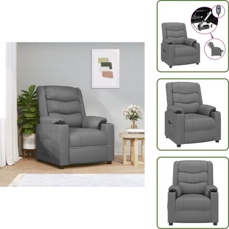 Motor eléctrico - vidaXL Sillón reclinable eléctrico de cuero sintético gris - Reposapiés eléctrico