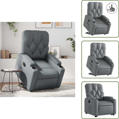 Motor eléctrico - vidaXL Sillón reclinable elevable cuero artificial gris - Reposapiés