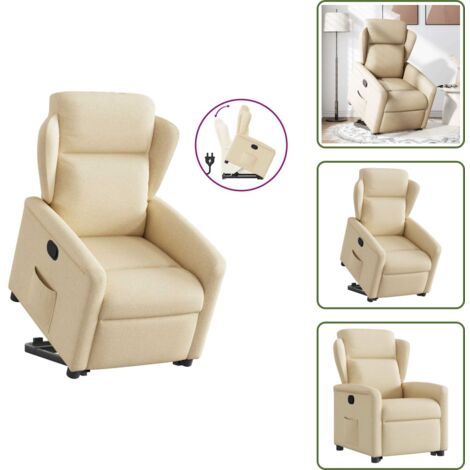 Motor eléctrico - vidaXL Sillón reclinable elevable de tela color crema - Reposapiés