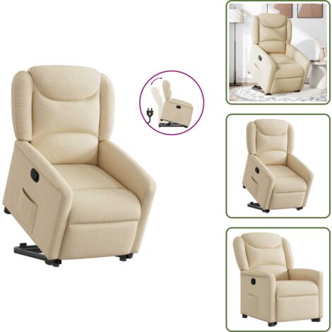 Motor eléctrico - vidaXL Sillón reclinable elevable de tela color crema - Reposapiés ajustable